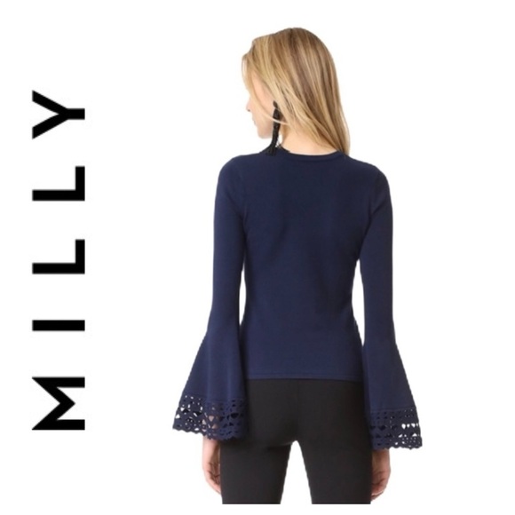 💵Milly Cutout Bell Sleeve Navy Knit Sweater Size P - Picture 2 of 13